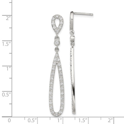 Sterling Silver Polished Cubic Zirconia Teardrop Post Dangle Earrings