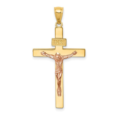 14k Two-tone Gold INRI Crucifix Pendant for Women