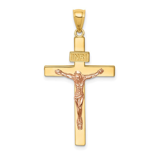 14k Two-tone Gold INRI Crucifix Pendant for Women