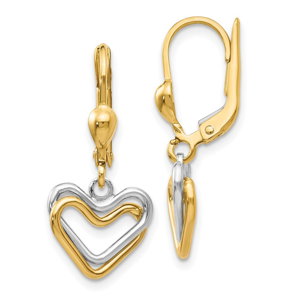 14k Two-tone Heart Drop Dangle Dangle Earrings