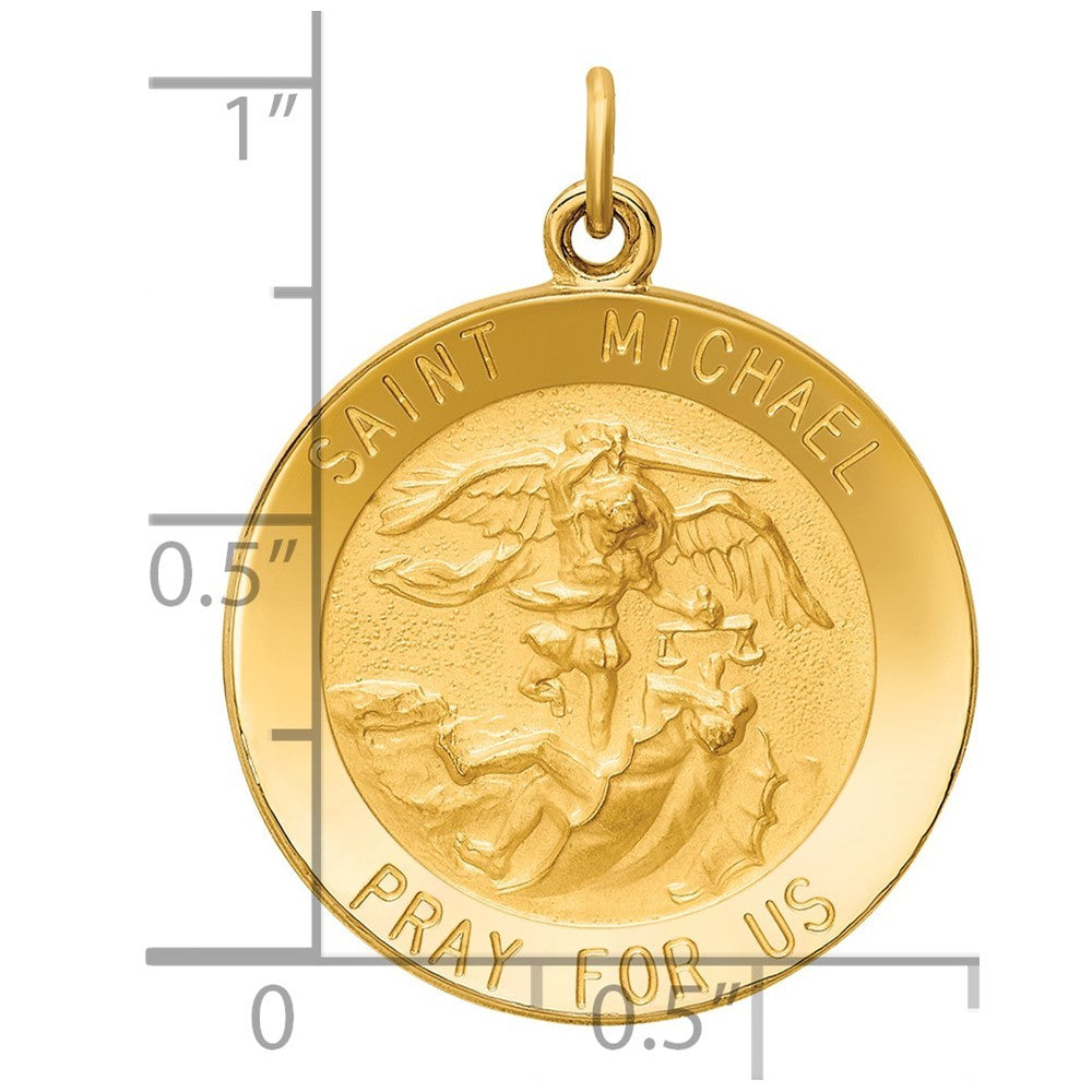 14k Yellow Gold Solid Polished Satin Medium Round St. Michael Medal