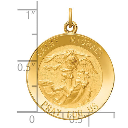 14k Yellow Gold Solid Polished Satin Medium Round St. Michael Medal