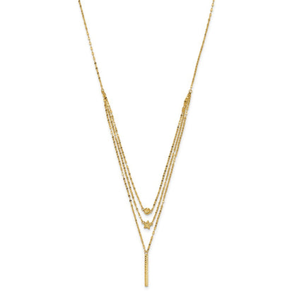 14k Yellow Gold Three Layer Diamond-Cut Bead/Star/Bar Necklace
