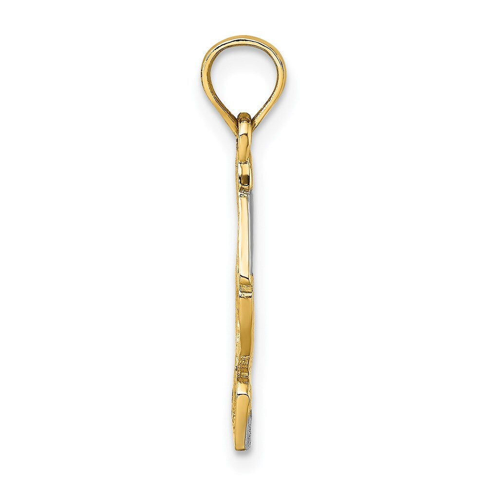 14k Yellow Gold and Rhodium Pelican Standing Charm Pendant for Women