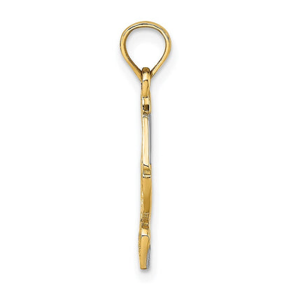 14k Yellow Gold and Rhodium Pelican Standing Charm Pendant for Women