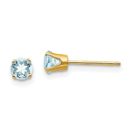 14k Yellow Gold 4mm March/Aquamarine Earrings