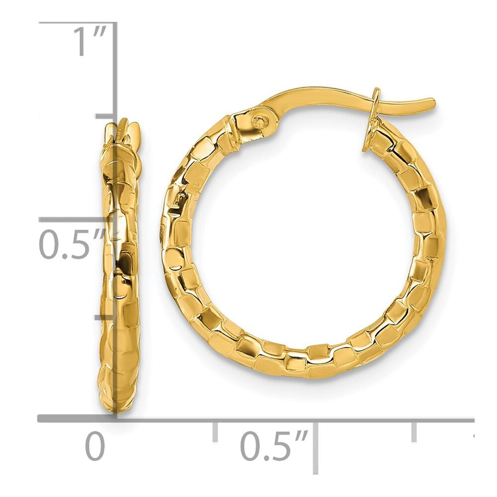 14k Yellow Gold Polished 2.3 x 19mm Textured Tube Hoop Earrings Gift for Women