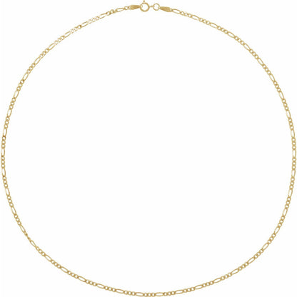 14k Yellow Gold 1.9 mm Diamond-Cut Figaro 16" Chain Necklace Fine Gift for Women