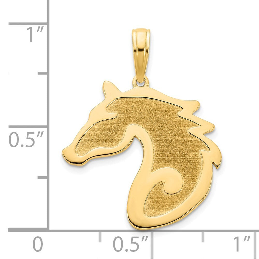 14k Yellow Gold Sandblasted Horse Head Charm Pendant for Women