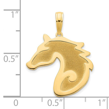 14k Yellow Gold Sandblasted Horse Head Charm Pendant for Women
