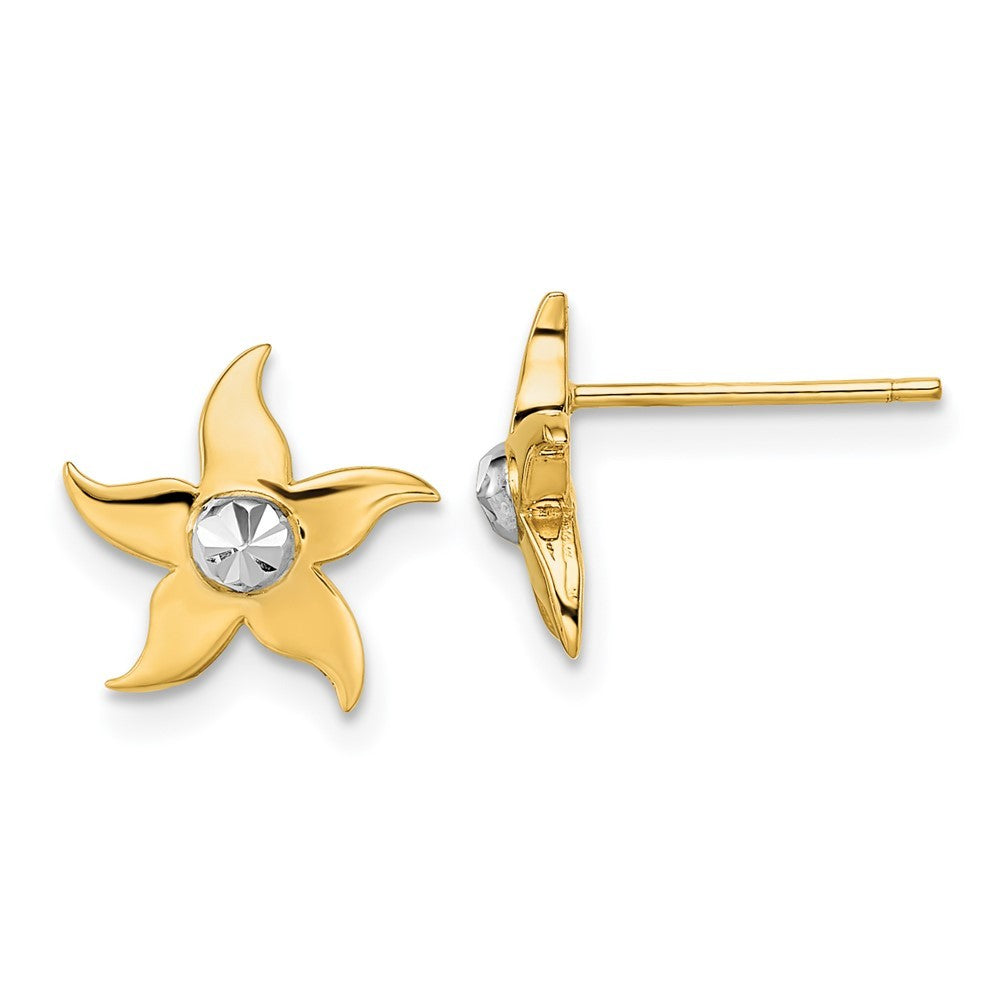 14k Yellow Gold w/Rhodium Starfish Earrings