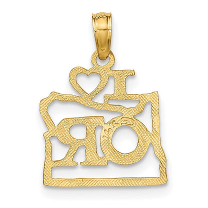 14k Yellow Gold Solid Oregon State Pendant for Women