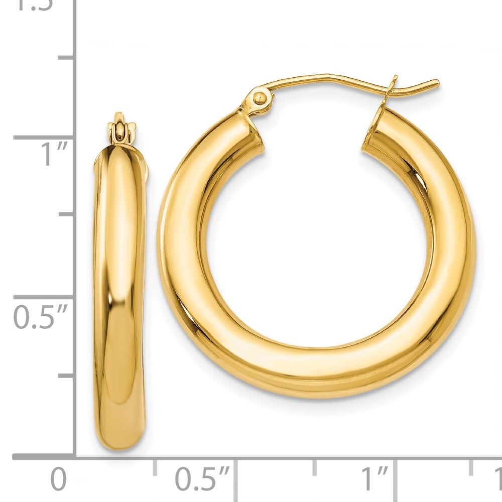 14k Yellow Gold Polished 4mm Tube Hoop Earrings Gift for Women