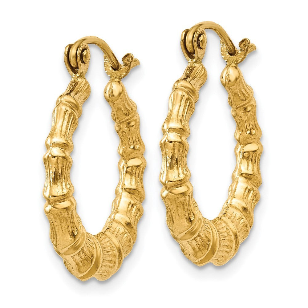 14k Yellow Gold Polished Bamboo Design Hollow Hoop Earrings