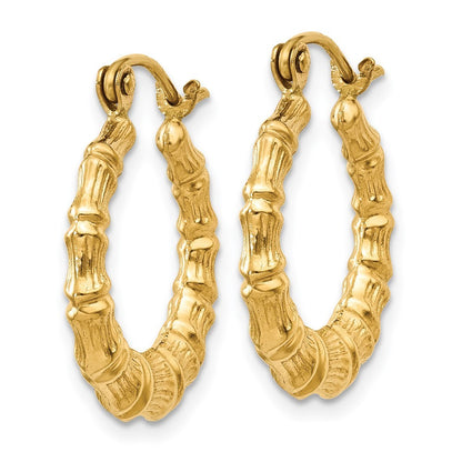 14k Yellow Gold Polished Bamboo Design Hollow Hoop Earrings