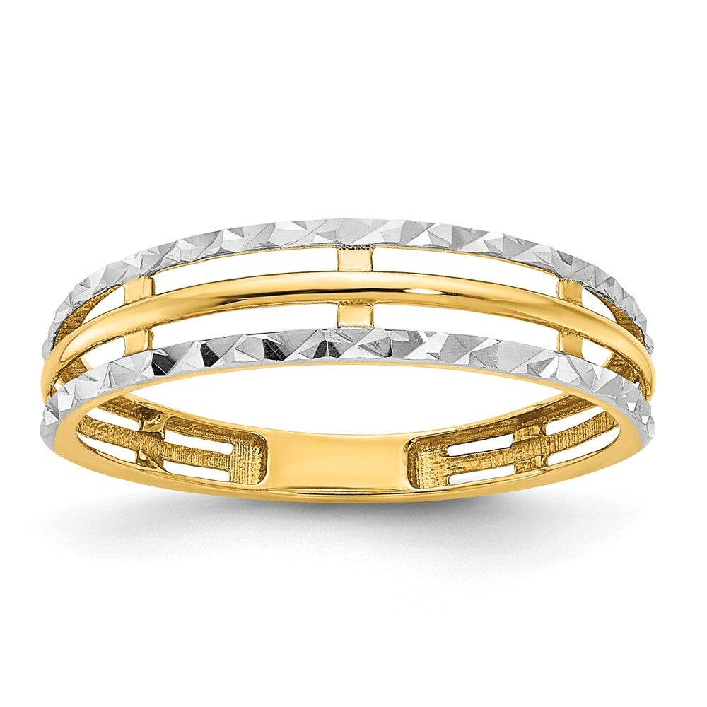 14K Yellow Gold w/White Rhodium Polished Diamond-Cut Ring Size 7