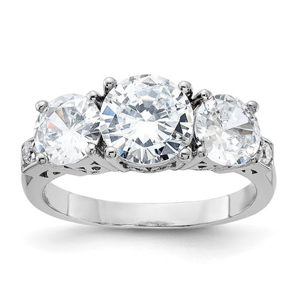 Sterling Silver Rhodium-plated 3 Stone Cubic Zirconia Ring Size 7