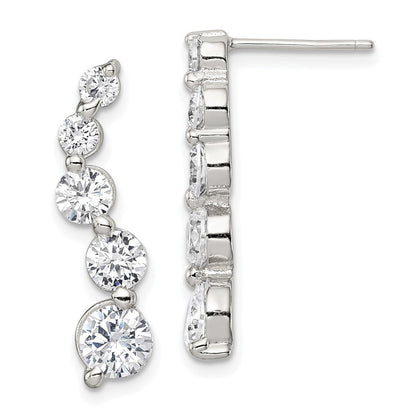 Sterling Silver Rhodium-plated Polished CZ Journey Earrings