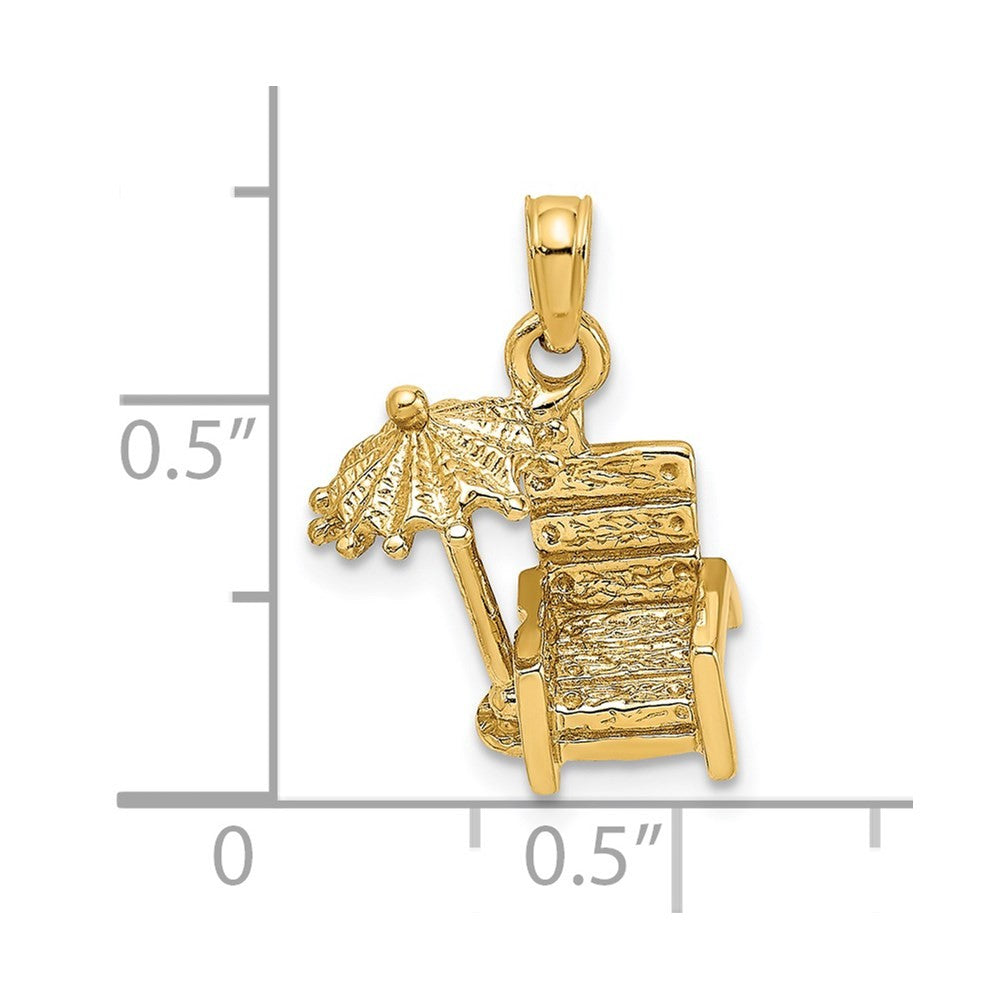 14k Yellow Gold 3-D Beach Chair w/ Umbrella Charm