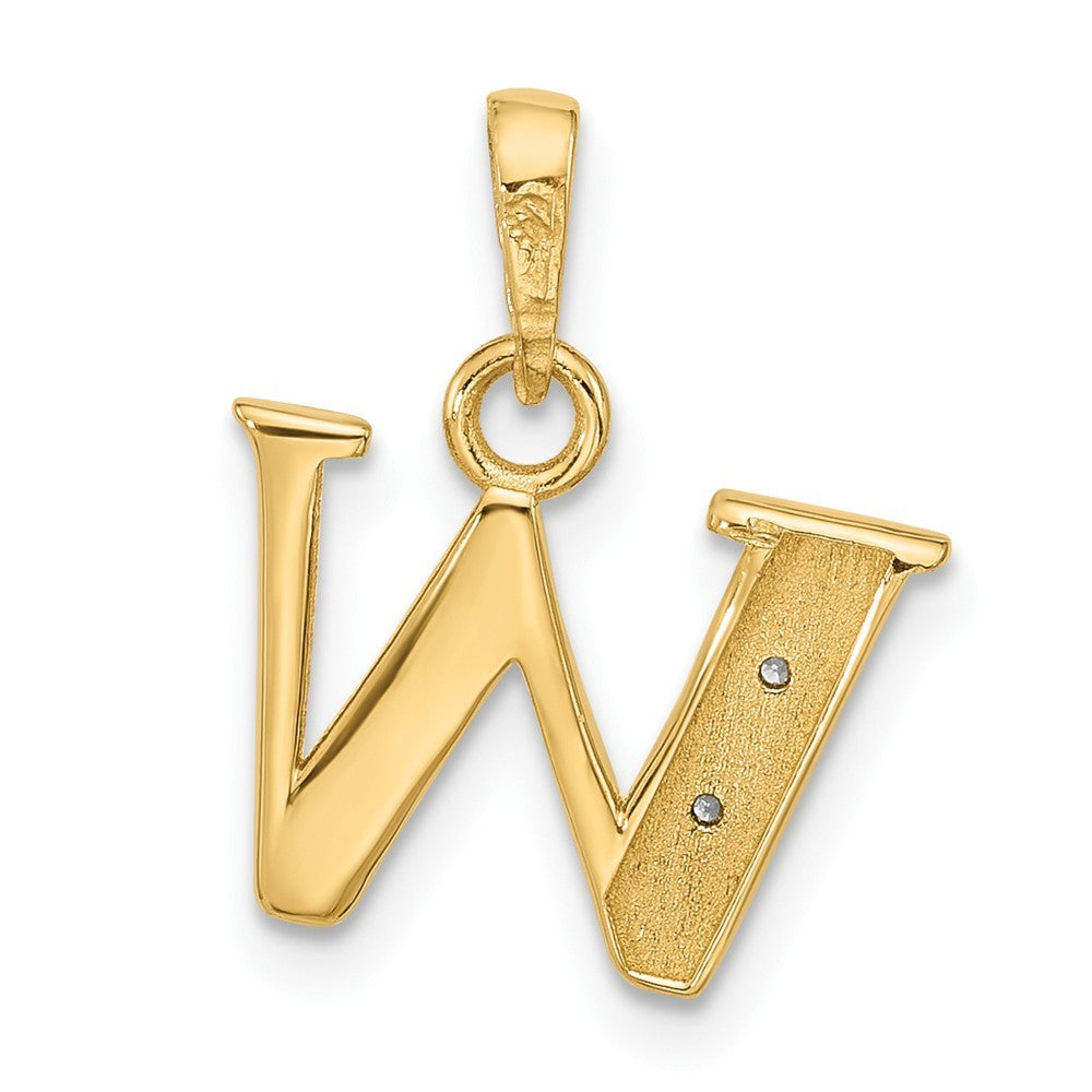 14k Yellow Gold with Rhodium Diamond Letter W Initial Pendant