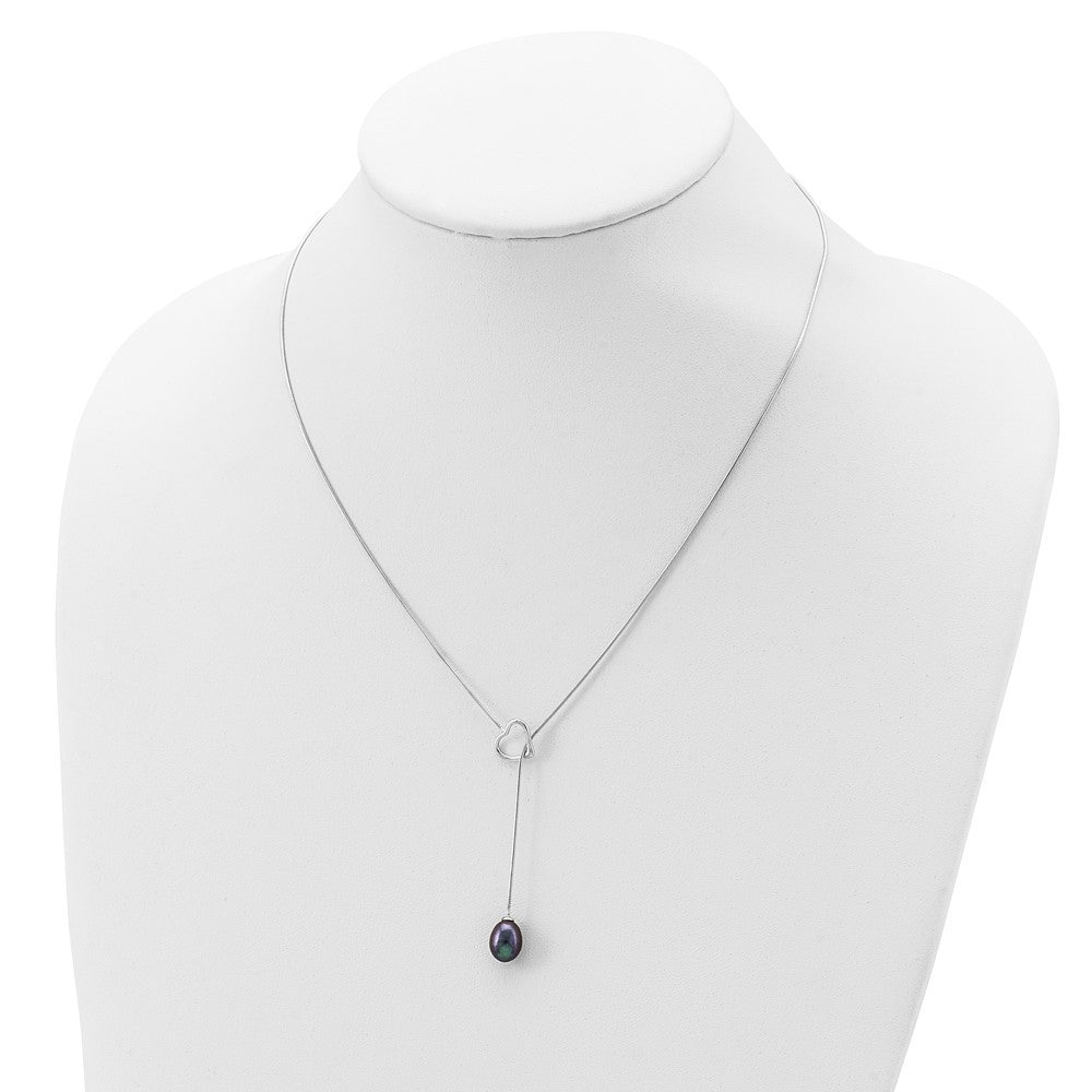 Sterling Silver 7-8mm Black Teardrop Cultured Pearl Drop Heart 20" Necklace