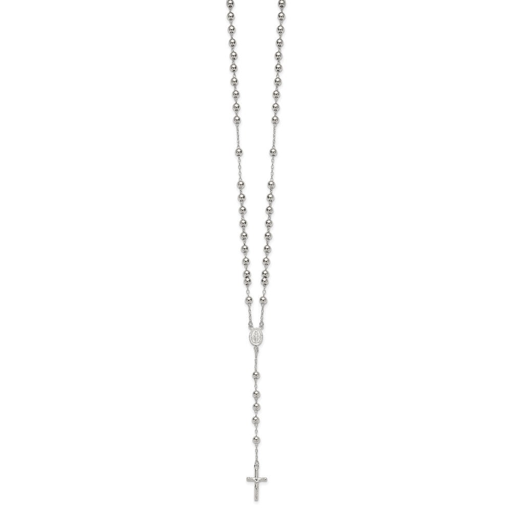 Sterling Silver Polished and Beaded Rosary 24 inch Necklace