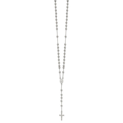 Sterling Silver Polished and Beaded Rosary 24 inch Necklace