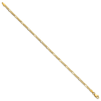 14k Yellow Gold 9 inch 2.5mm Semi-Solid Figaro with Lobster Clasp Anklet