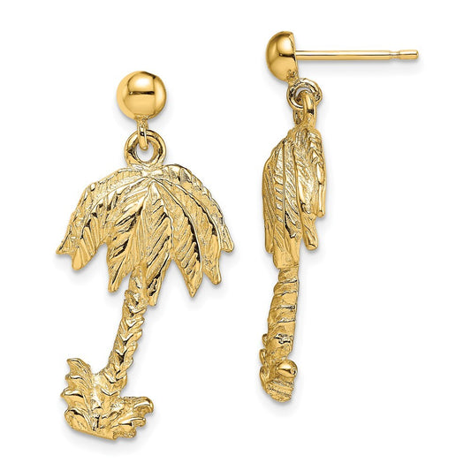 14k Yellow Gold Palm Tree Dangle Earrings