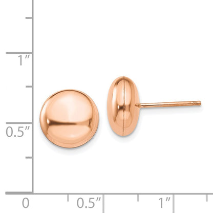 14k Rose Gold Polished 10.5mm Button Stud Earrings