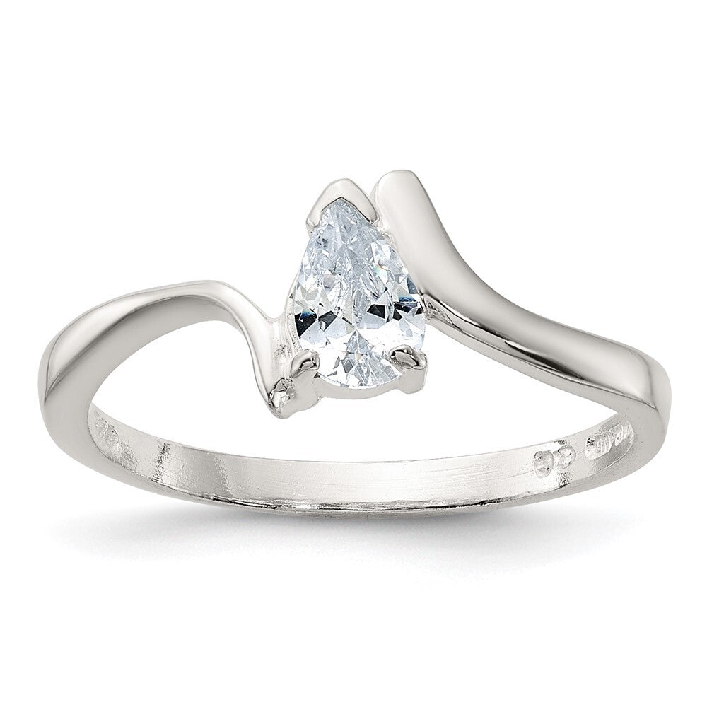 Sterling Silver Pear Shaped Cubic Zirconia Ring Size 6
