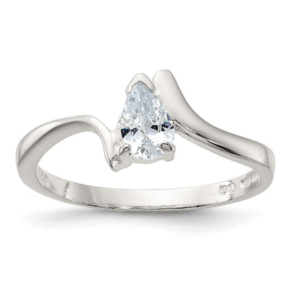 Sterling Silver Pear Shaped Cubic Zirconia Ring Size 6