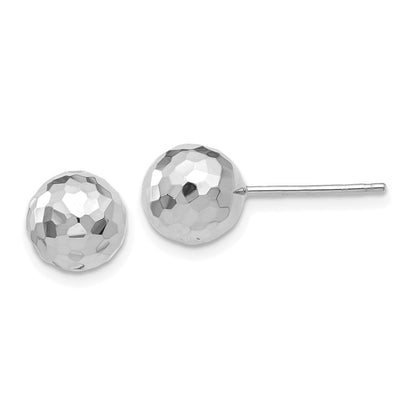 14K White Gold Polished Diamond Cut 8MM Ball Stud Earrings