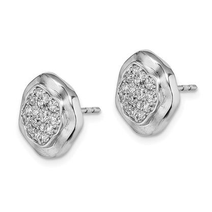 14k White Gold Polished Wavy Circle Diamond Stud Earrings