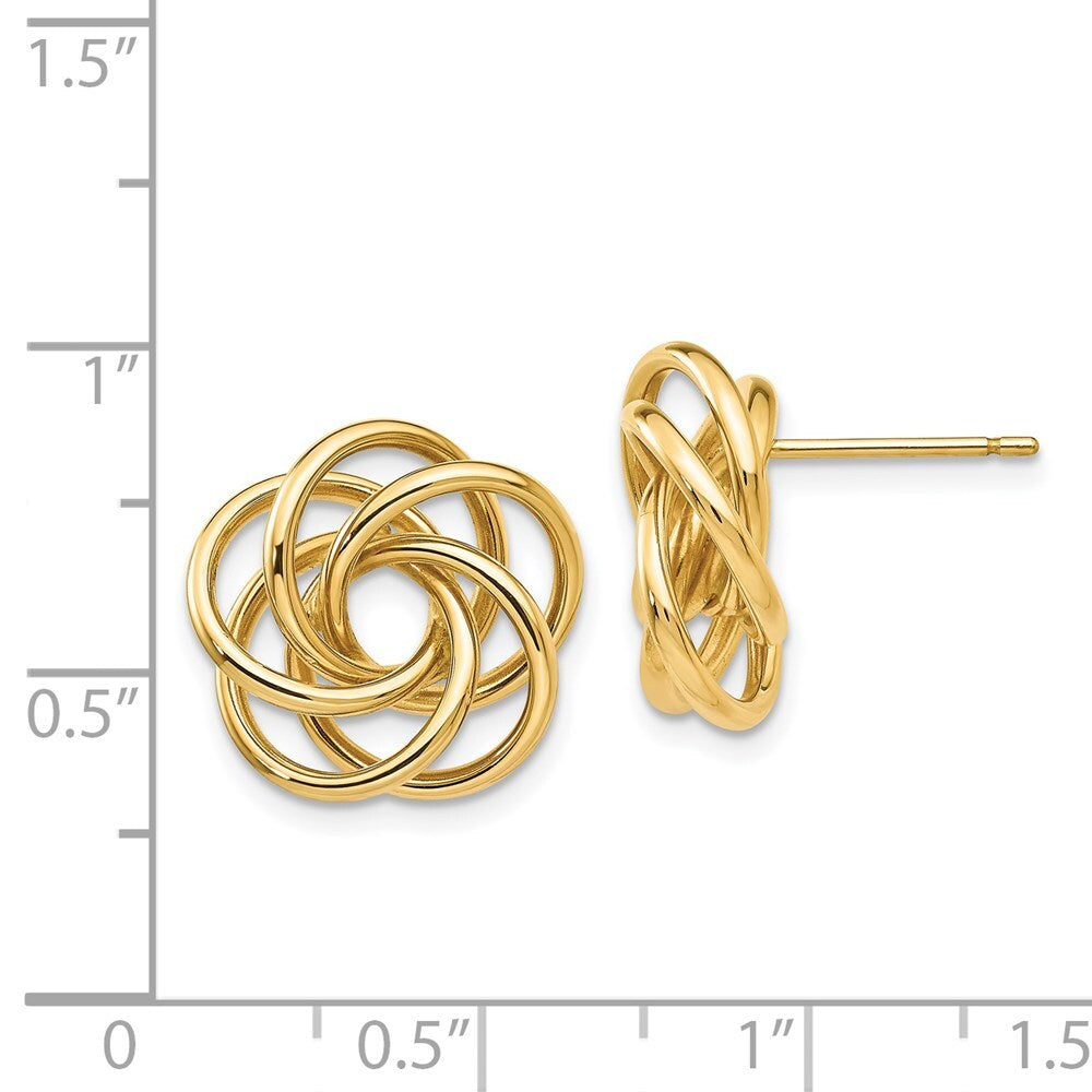 14k Yellow Gold Polished Love Knot Stud Earrings Gift for Women