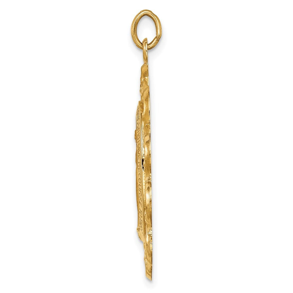 14k Yellow Gold Solid Polished Satin Fancy Pierced Oval Miraculous Medal