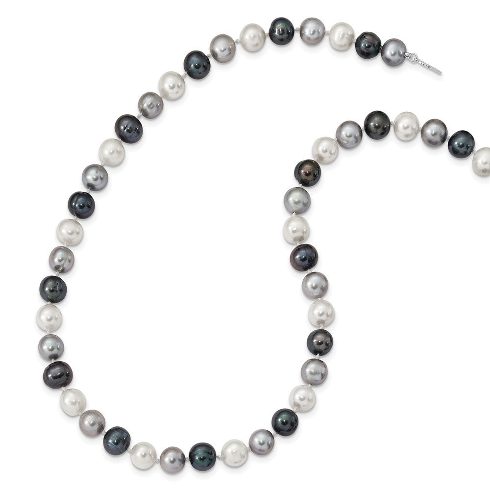 Sterling Silver Rhodium-plated 8mm Black, Green & Cultured Pearl Necklace 18"