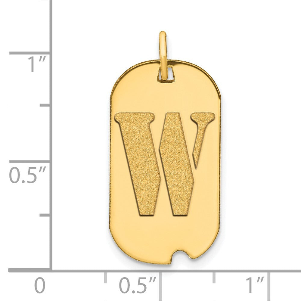 14k Yellow Gold Polished Letter W Initial Dog Tag Pendant for Women