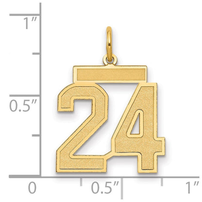 14k Yellow Gold Medium Satin Number 24 Charm Pendant for Women