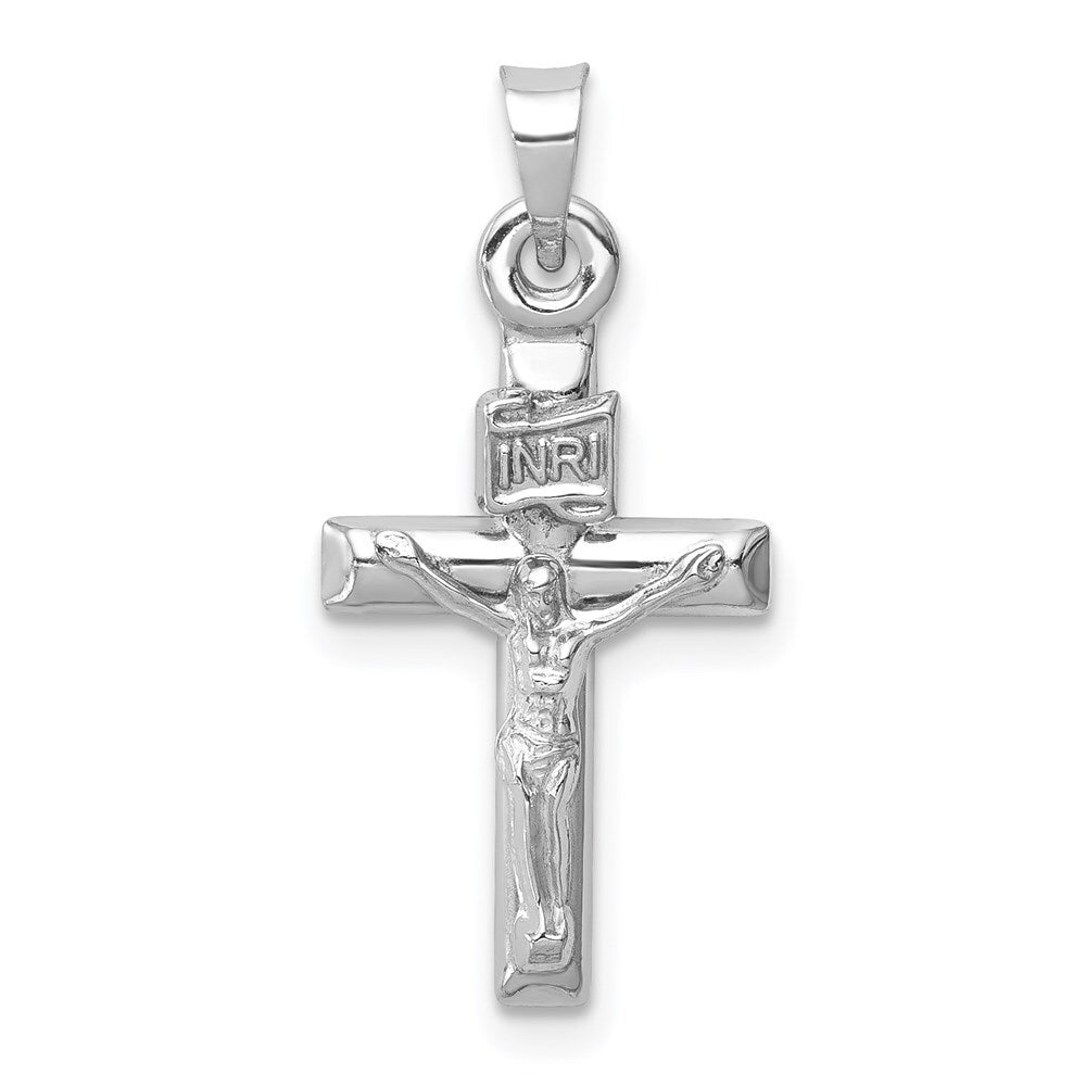 14k White Gold Hollow Crucifix Pendant for Women