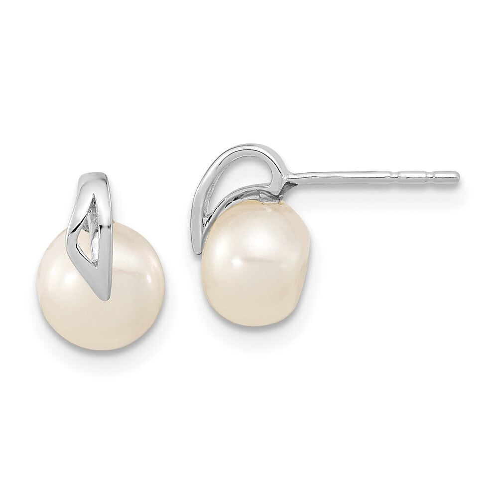14k White Gold 7-8mm Button Freshwater Cultured Pearl Stud Earrings