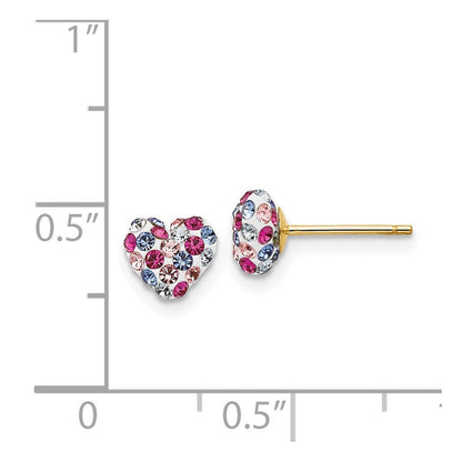 14k Yellow Gold Multi-colored Crystal 6mm Heart Stud Earrings