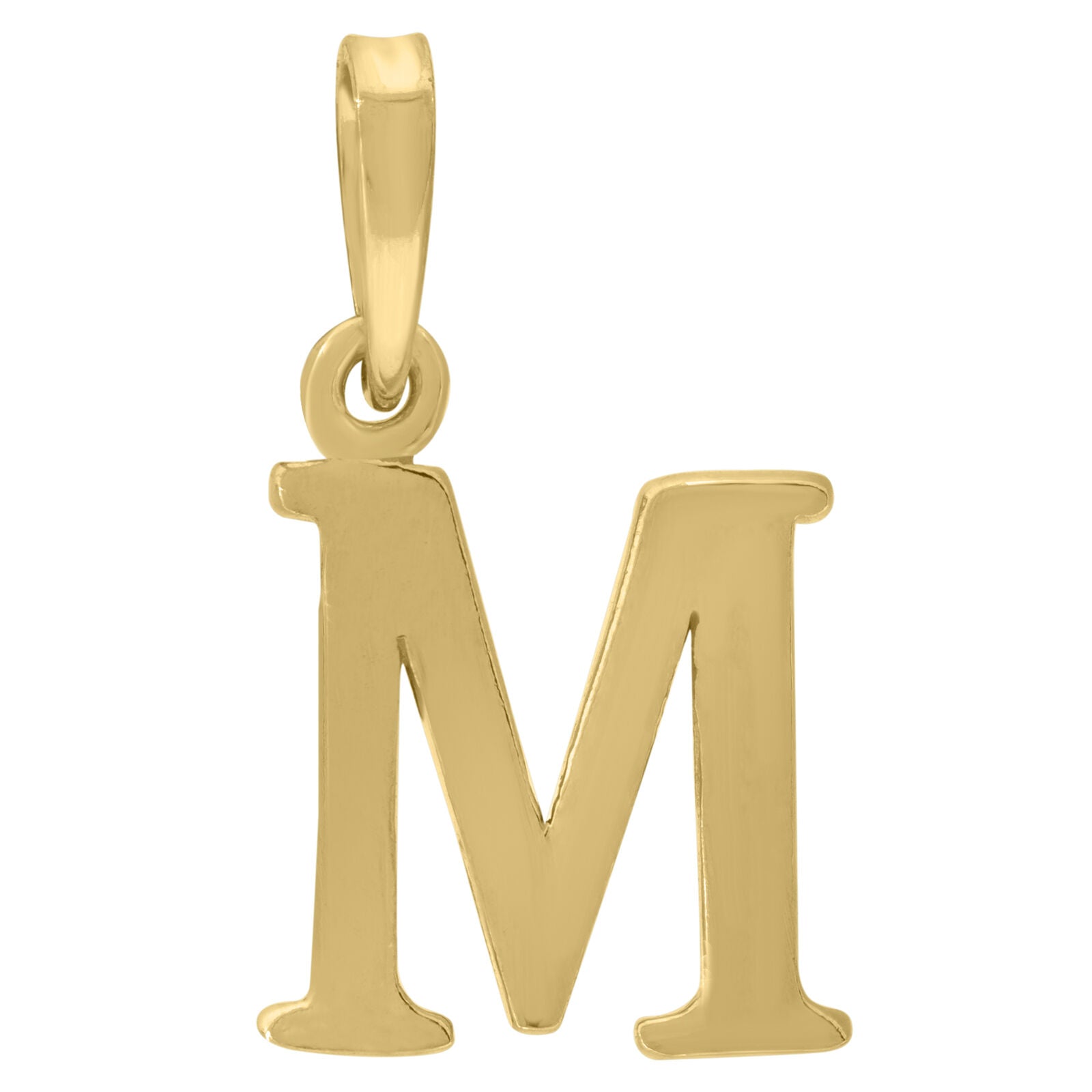 925 Sterling Silver Yellow-Tone Plain Initial Alphabet M Charm Pendant