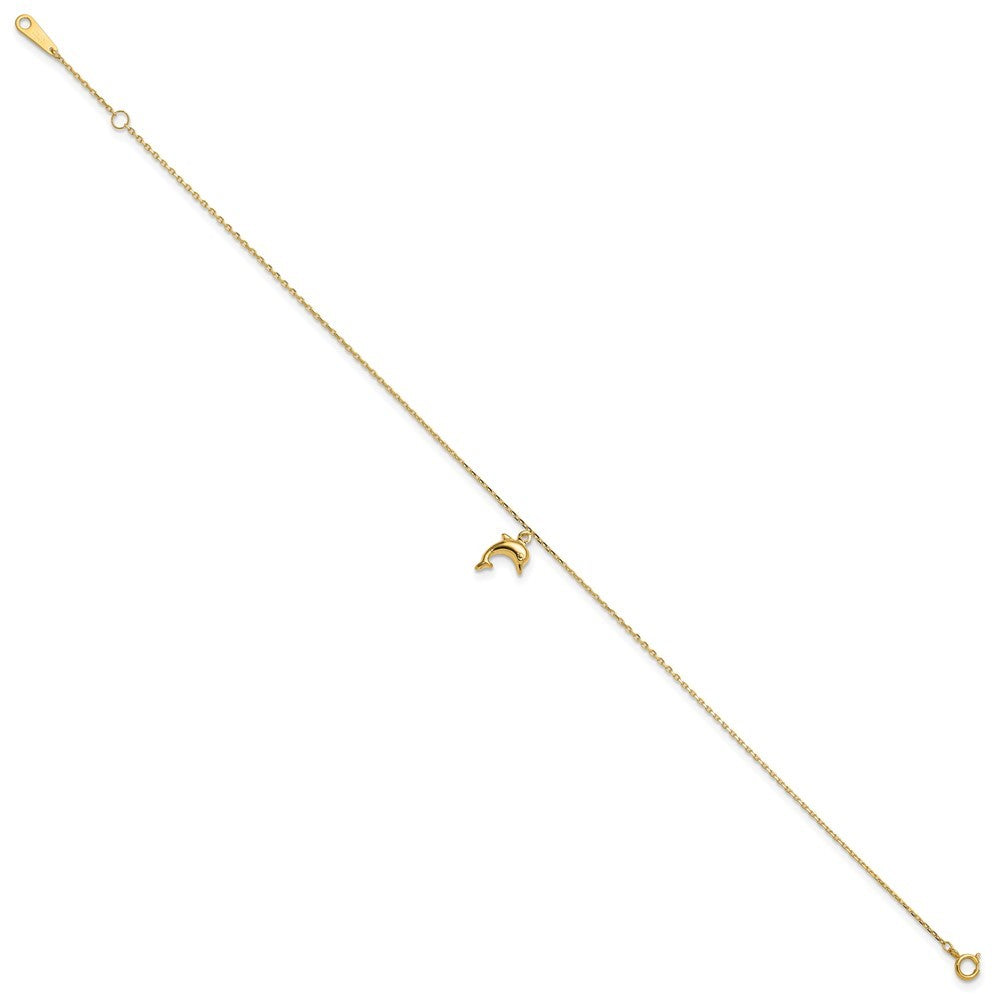 14k Yellow Gold Dolphin Charm Dangle 10" Anklet