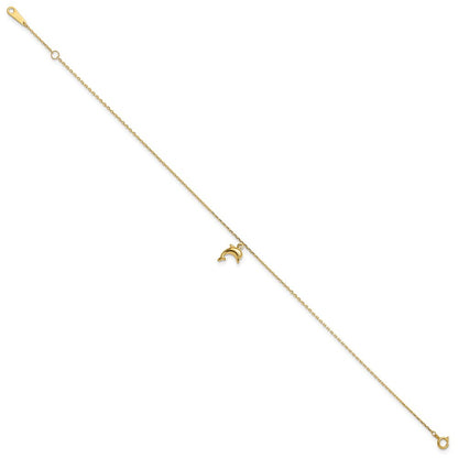 14k Yellow Gold Dolphin Charm Dangle 10" Anklet
