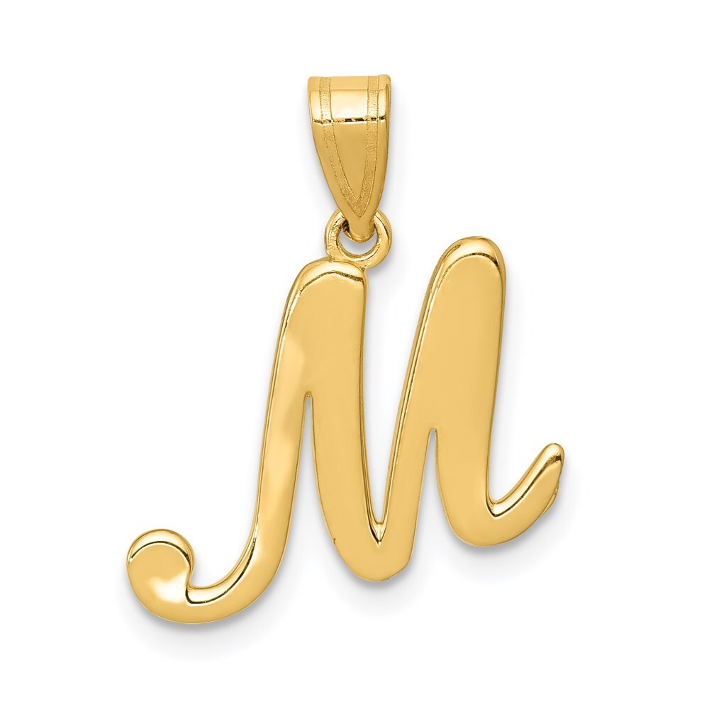 14k Yellow Gold Script Letter M Initial Pendant for Women