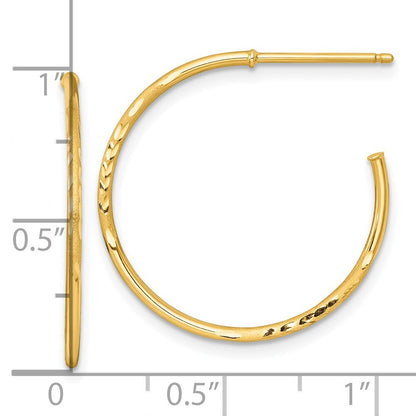 14k Yellow Gold Polished 1.2 x 25mm Diamond-cut Solid C-Hoop Earrings