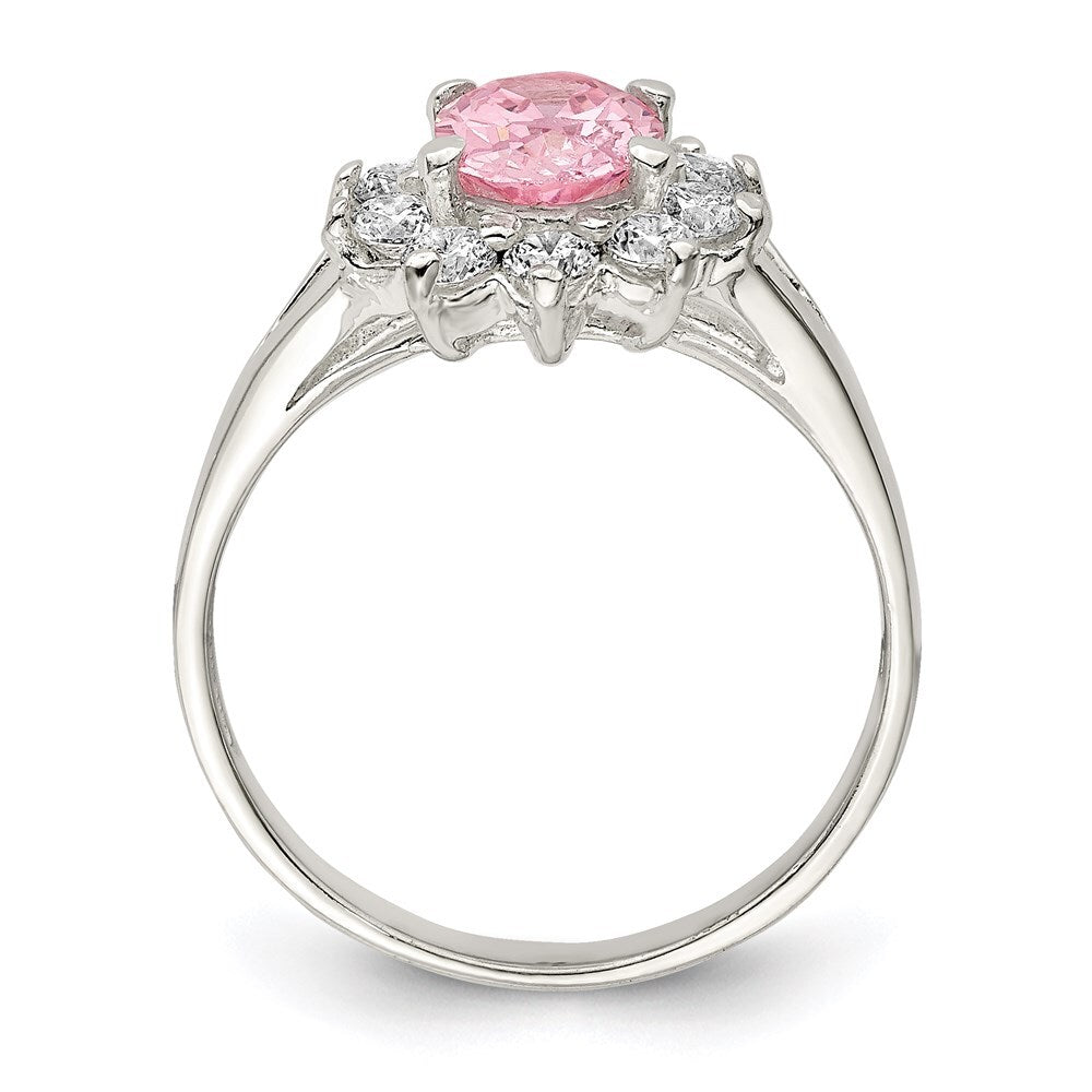 Sterling Silver Pink Oval Cubic Zirconia Cluster Ring Size 6