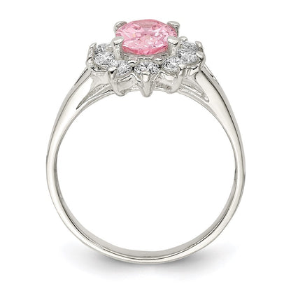 Sterling Silver Pink Oval Cubic Zirconia Cluster Ring Size 6