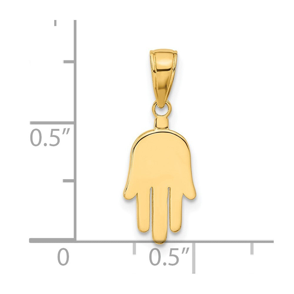 14k Yellow Gold Large Solid Hamsa Pendant for Women